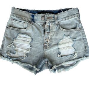 Express Mid Rise Light Wash Raw Hem Distressed Jean Shorts